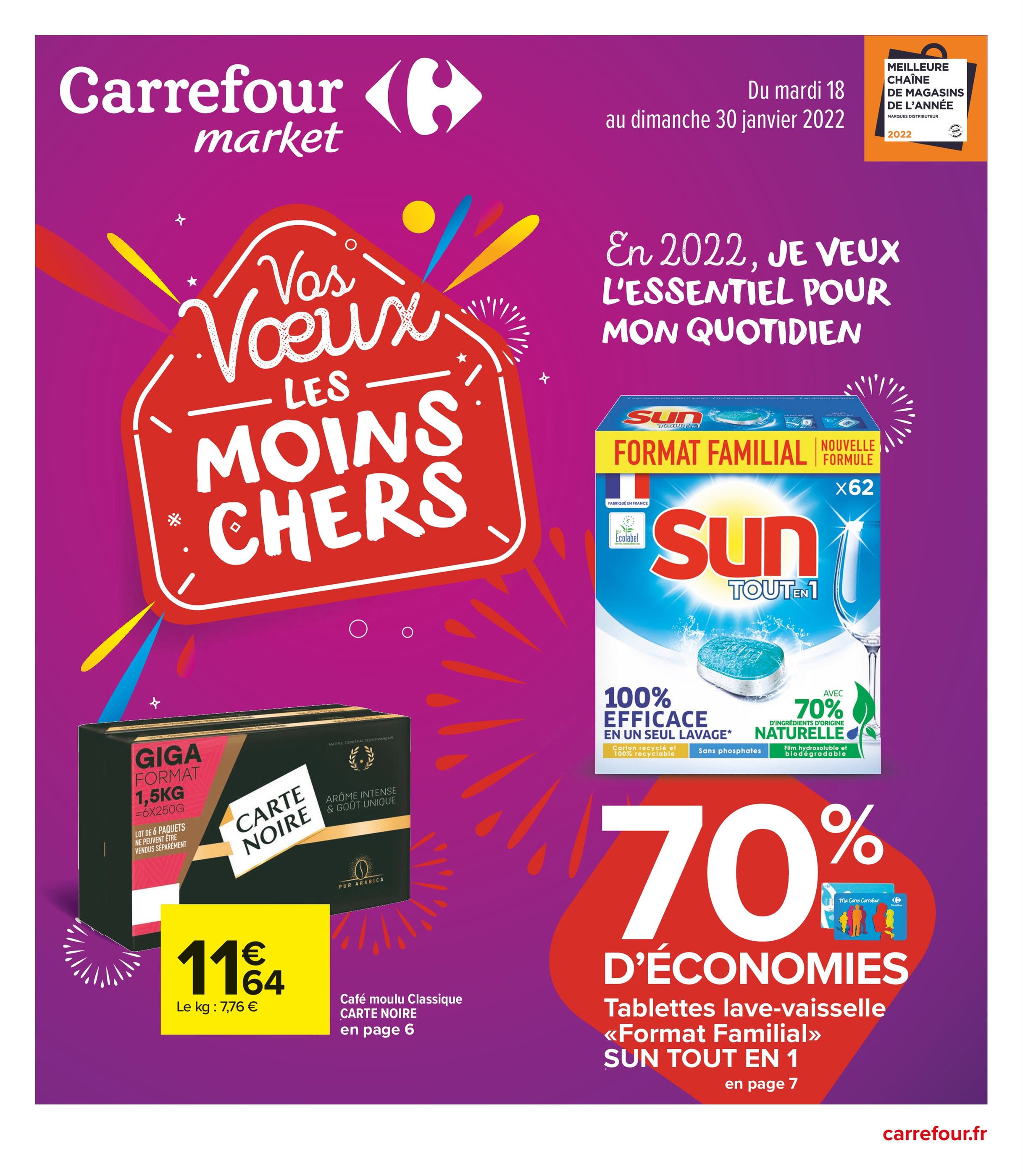 Catalogue Carrefour Market à Montreuil, avec 48 pages Prospectus Carrefour Market à Montreuil, "Vos Voeux LES MOINS CHERS", 48 pages, 18/01/2022 - 30/01/2022