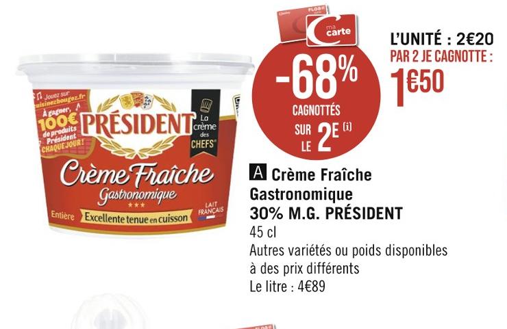 AUCHAN Crème fraîche épaisse entière 30%MG 50cl pas cher 