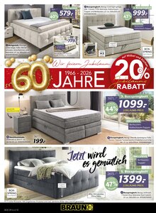Bett im aktuellen BRAUN Möbel-Center Prospekt (Reutlingen) Bett im BRAUN Möbel-Center Prospekt "60 Jahre Braun Möbel Center" mit 20 Seiten (Reutlingen)