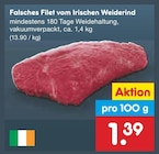 Falsches Filet vom Irischen Weiderind für 1,39 € bei Netto Marken-Discount im Angebot Falsches Filet vom Irischen Weiderind im aktuellen Netto Marken-Discount Prospekt