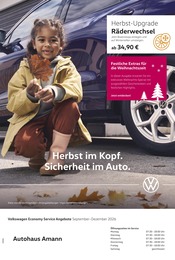 Volkswagen Werkstatt & Auto Prospekt der aktuellen Woche mit 1 Seite, gültig von 01.09.2026 bis 31.12.2026, in Reichenschwand und Umgebung Aktueller Volkswagen Werkstatt & Auto Prospekt in Reichenschwand und Umgebung, "Herbst im Kopf. Sicherheit im Auto." mit 1 Seite, 01.09.2026 - 31.12.2026