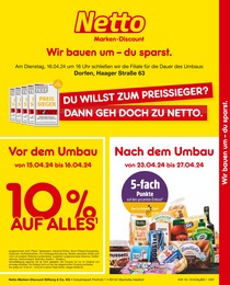 Aktueller Netto Marken-Discount Discounter Prospekt für Dorfen: Wir bauen um - Du sparst. mit 2} Seiten, 15.04.2024 - 16.04.2024