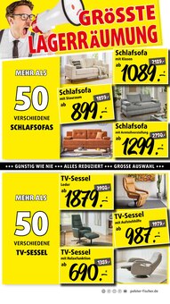 Fernseher im Polstermöbel Fischer Prospekt "UNSERE GRÖSSTE LAGERRLAGERRÄUMUNG" mit 12 Seiten (Filderstadt)
