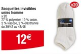 Socquettes invisibles unies homme en promo chez Cora Limoges à 12,00 €