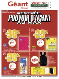 Catalogue Géant Casino à Angers, avec 24 pages Prospectus Géant Casino à Angers, "Rentrée : pouvoir d'achat au max", 24 pages, 08/08/2022 - 04/09/2022