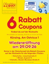 Netto Marken-Discount Prospekt für Künzing mit 2 Seiten Netto Marken-Discount Prospekt für Künzing: "6 Rabatt-Coupons", 2 Seiten, 10.08.2026 - 14.08.2026