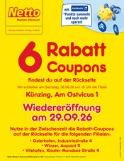 Netto Marken-Discount Künzing Prospekt der aktuellen Woche, gültig von 10.08.2026 bis 14.08.2026 Aktueller Netto Marken-Discount Künzing Prospekt "6 Rabatt-Coupons" mit 2 Seiten