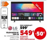 Téléviseur 65" UHD 4K - LG - Hyper U à Dreux Téléviseur 65" UHD 4K - LG en promo chez Hyper U Dreux à 549,00 €