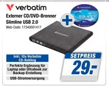 Externer CD/DVD-Brenner Slimline USB 2.0 Angebote von Verbatim bei expert Wilhelmshaven für 29,00 €