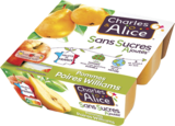 Dessert fruitier sans sucres ajoutés pommes poires williams - CHARLES & ALICE en promo chez Monoprix Margaret Dessert fruitier sans sucres ajoutés pommes poires williams - CHARLES & ALICE dans le catalogue Monoprix Margaret