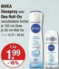 Deospray oder Deo Roll-On Angebote von NIVEA bei V-Markt München für 1,99 €