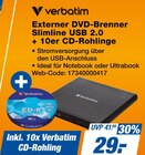 Externer DVD-Brenner Slimline USB 2.0 Angebote von Verbatim bei expert Dortmund für 29,00 €