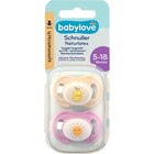 Schnuller Naturlatex, symmetrisch, beige/lila, Gr. 2, 5-18 Monate von babylove für 2,75 € bei dm-drogerie markt im Angebot Schnuller Naturlatex, symmetrisch, beige/lila, Gr. 2, 5-18 Monate von babylove im aktuellen dm-drogerie markt Prospekt