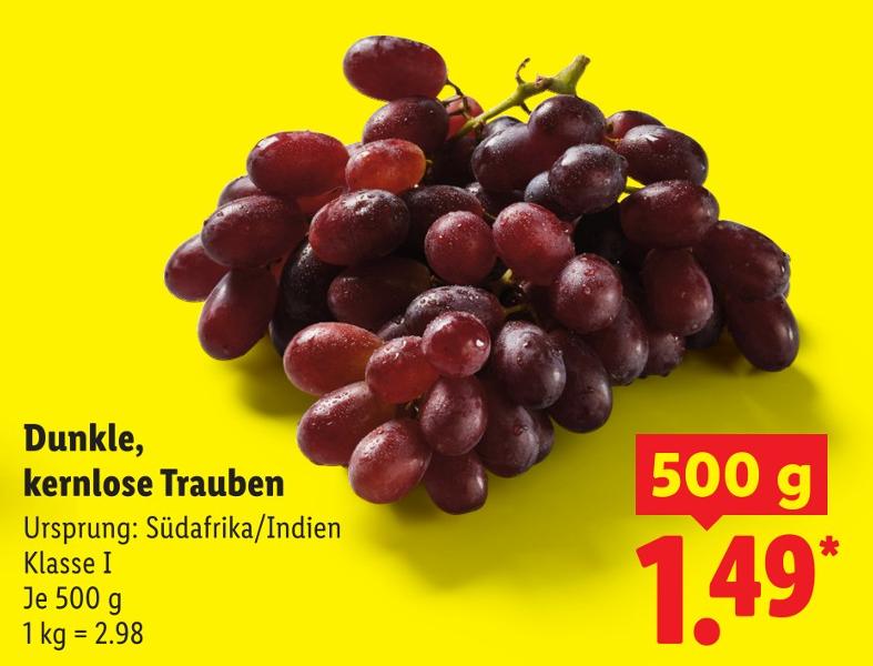 Dunkle, kernlose Trauben