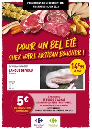 Catalogue Supermarchés de Rayon Boucherie Carrefour à Rillieux-la-Pape Prospectus Rayon Boucherie Carrefour à Rillieux-la-Pape, "Pour un bel été chez votre artisan boucher !", 7 pages, 31/05/2023 - 10/06/2023