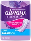 Discreet Inkontinenz-Einlagen Long im REWE Prospekt Discreet Inkontinenz-Einlagen Long von Always im aktuellen REWE Prospekt für 2,99 €