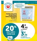 Papier toilette Ultra Doux Triple Epaisseur Blanc - U en promo chez U Express Reims à 3,56 €
