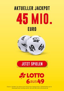 LOTTO Hessen Witzenhausen Prospekt der aktuellen Woche, gültig von 25.09.2023 bis 27.09.2023 Aktueller LOTTO Hessen Witzenhausen Prospekt "Aktueller Jackpot rund 45 Mio. €" mit 1 Seite