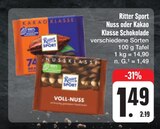 Nuss oder Kakao Klasse Schokolade Angebote von Ritter Sport bei E center Schweinfurt für 1,49 €