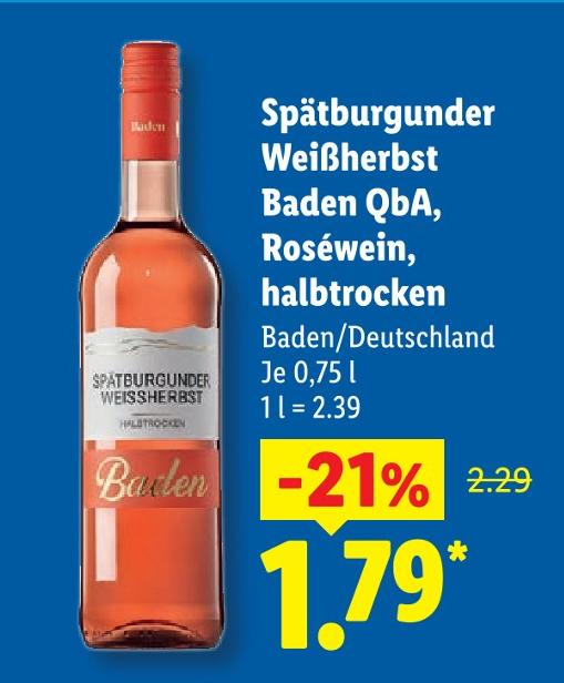 Spätburgunder Weißherbst Baden QbA, Roséwein, halbtrocken