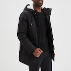 Parka mi-longue doublée à capuche noir homme - La Halle à Valence Parka mi-longue doublée à capuche noir homme en promo chez La Halle Valence à 79,99 €