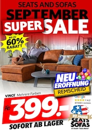 Seats and Sofas Prospekt für Hückeswagen mit 1 Seite Seats and Sofas Prospekt für Hückeswagen: "SEPTEMBER SUPER SALE", 1 Seite, 30.08.2025 - 13.09.2025