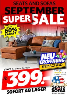 Seats and Sofas Prospekt SEPTEMBER SUPER SALE mit  Seite in Wuppertal und Umgebung