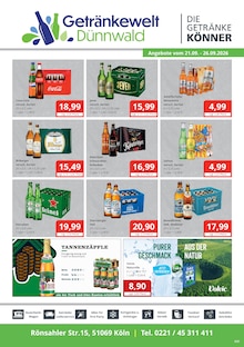 Cola im aktuellen Getränkewelt Dünnwald Prospekt (Bergisch Gladbach) Cola im Getränkewelt Dünnwald Prospekt "DIE GETRÄNKEKÖNNER" mit 2 Seiten (Bergisch Gladbach)