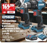 Pack perceuse visseuse à percussion et visseuse à choc sans fil 18V Li-Ion EXT - Erbauer en promo chez Screwfix Drancy à 169,99 €