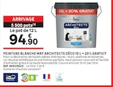 Peinture blanche mat architecte déco 10 l + 20% gratuit - DULUX VALENTINE - LEROY MERLIN Peinture blanche mat architecte déco 10 l + 20% gratuit - DULUX VALENTINE à 94,90 € dans le catalogue LEROY MERLIN