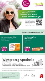 mea - meine apotheke Prospekt der Woche "Unsere Juli-Angebote" Seite 1, 01.07.2025 bis 31.07.2025 für Saarbrücken Aktueller mea - meine apotheke Prospekt "Unsere Juli-Angebote" Seite 1 von 4 Seiten für Saarbrücken