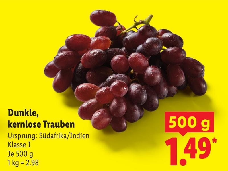 Dunkle, kernlose Trauben