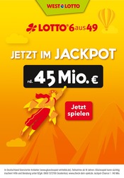 Westlotto Prospekt für Lindlar der aktuellen Woche, gültig von 25.09.2023 bis 27.09.2023 Aktueller Westlotto Lindlar Prospekt "Jetzt im Jackpot rd. 45 Mio. €" mit 1 Seite