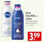 Nivea Body Milk oder Lotion Angebote bei famila Nordost Norderstedt für 3,99 €