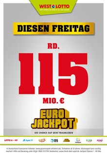 Gesellschaftsspiele im Westlotto Prospekt "Diesen Freitag rd. 115 Mio. €" mit 3 Seiten (Duisburg)