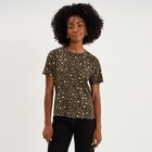 T-shirt coton col rond manches courtes vert kaki femme dans le catalogue La Halle
