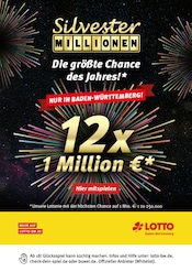 Lotto Baden-Württemberg Tankstellen Prospekt der aktuellen Woche mit 1 Seite, gültig von 03.11.2025 bis 15.11.2025, in Aalen und Umgebung Aktueller Lotto Baden-Württemberg Tankstellen Prospekt in Aalen und Umgebung, "Silvester Millionen - Die größte Chance des Jahres!" mit 1 Seite, 03.11.2025 - 15.11.2025