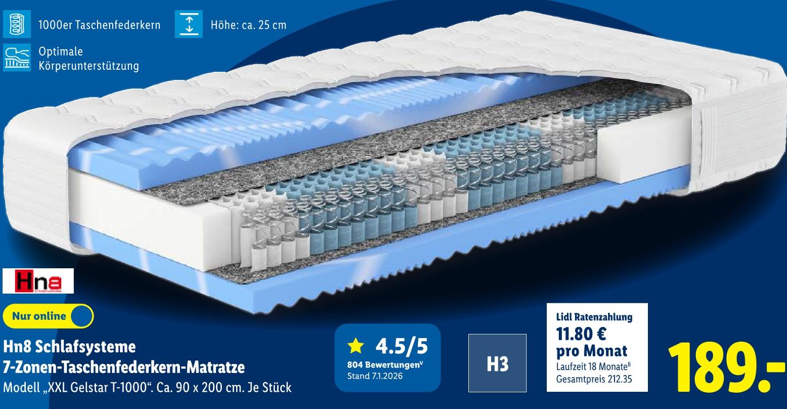 Schlafsysteme 7-Zonen-Taschenfederkern-Matratze