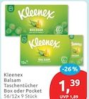 Balsam Taschentücher Box oder Pocket von Kleenex für 1,39 € bei budni im Angebot Balsam Taschentücher Box oder Pocket von Kleenex im aktuellen budni Prospekt