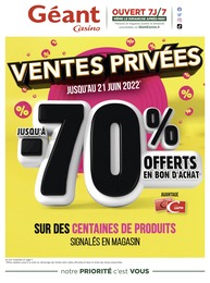 Catalogue Géant Casino à Matheflon, avec 8 pages Prospectus Géant Casino à Matheflon, "Ventes privées", 8 pages, 23/05/2022 - 21/06/2022
