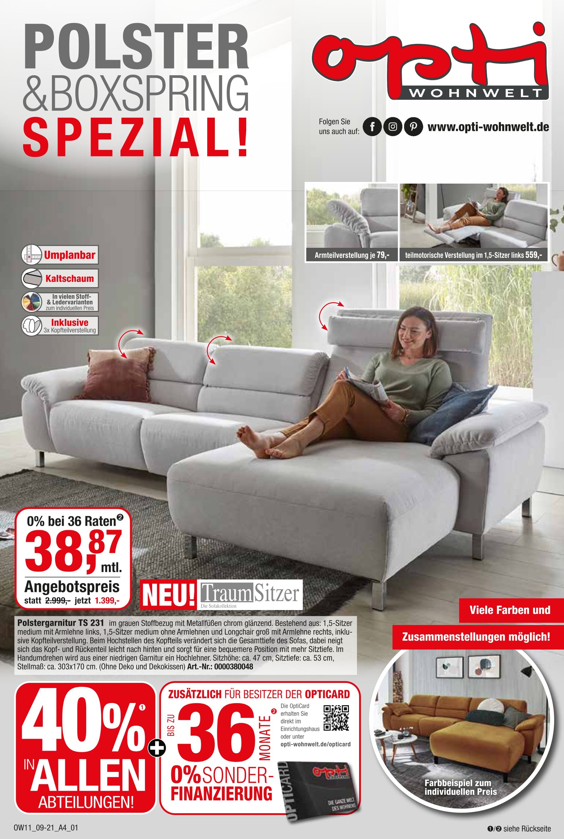 Opti-Wohnwelt Prospekt für Süstedt mit 40 Seiten Opti-Wohnwelt Prospekt für Süstedt: "POLSTER & BOXSPRING SPEZIAL!", 40 Seiten, 28.08.2021 - 18.09.2021