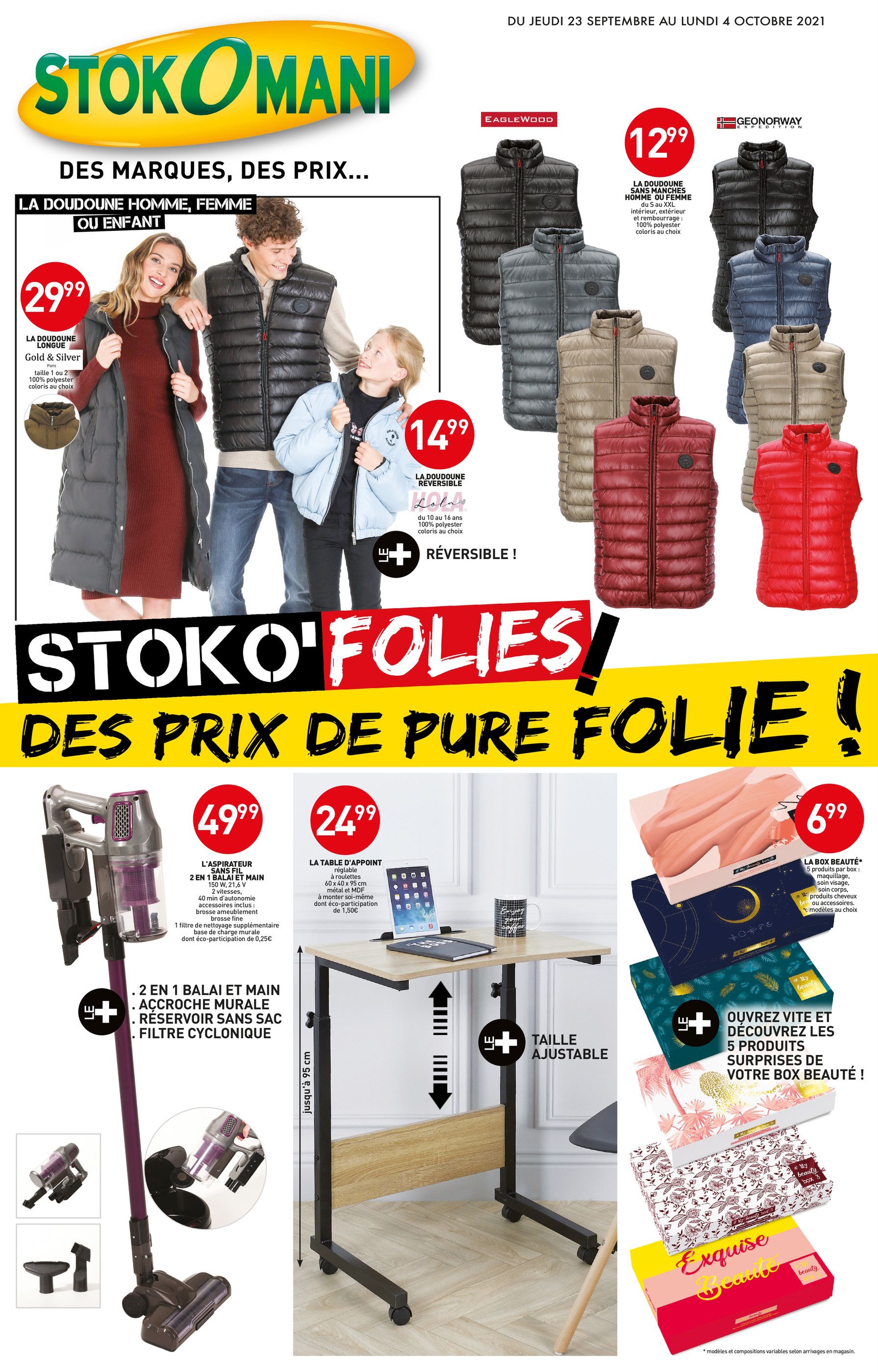 Catalogue Stokomani à Colombes, avec 8 pages Prospectus Stokomani à Colombes, "Stoko'folies ! Des prix de pure folie !", 8 pages, 23/09/2021 - 04/10/2021