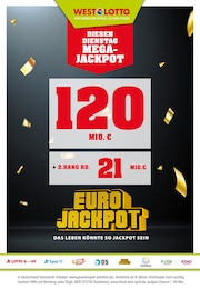 Westlotto Prospekt für Meschede: "Diesen Dienstag Mega-Jackpot 120 Mio. € + 2. Rang rd. 21 Mio. €", 3 Seiten, 25.11.2024 - 26.11.2024