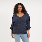 Pull manches 3/4 col en V bleu foncé femme grande taille dans le catalogue La Halle