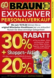 BRAUN Möbel-Center Möbel & Einrichtung Prospekt der aktuellen Woche mit 4 Seiten, gültig von 28.09.2026 bis 10.10.2026, in Klettgau und Umgebung Aktueller BRAUN Möbel-Center Möbel & Einrichtung Prospekt in Klettgau und Umgebung, "EXKLUSIVER PERSONAL VERKAUF" mit 4 Seiten, 28.09.2026 - 10.10.2026