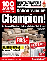 Segmüller Prospekt für Riedstadt mit 6 Seiten Segmüller Prospekt für Riedstadt: "100 Jahre Segmüller - Schon wieder Champion", 6 Seiten, 30.08.2025 - 14.09.2025