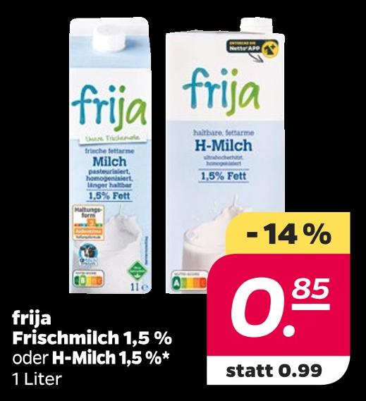 Frischmilch 1,5 % oder H-Milch 1,5 %