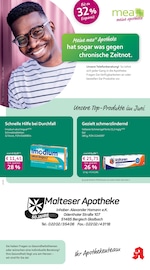 mea - meine apotheke Apotheken Prospekt der aktuellen Woche mit 4 Seiten, gültig von 01.06.2026 bis 30.06.2026, in Bergisch Gladbach und Umgebung Aktueller mea - meine apotheke Apotheken Prospekt in Bergisch Gladbach und Umgebung, "Unsere Juni-Angebote" mit 4 Seiten, 01.06.2026 - 30.06.2026
