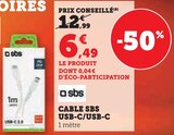 Câble USB-C/USB-C - SBS en promo chez Super U Toulouse à 6,49 €