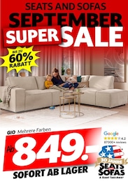 Seats and Sofas Prospekt für Wiesbaden mit 1 Seite Seats and Sofas Prospekt für Wiesbaden: "SEPTEMBER SUPER SALE", 1 Seite, 13.09.2025 - 30.09.2025